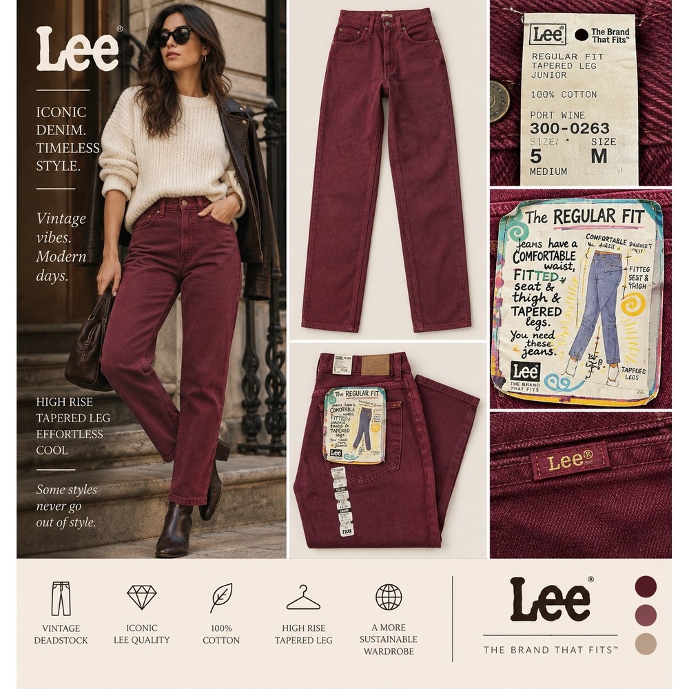Vintage Lee Jeans Womens 5M Port Wine High Rise Tapered Deadstock 90s 300-0263